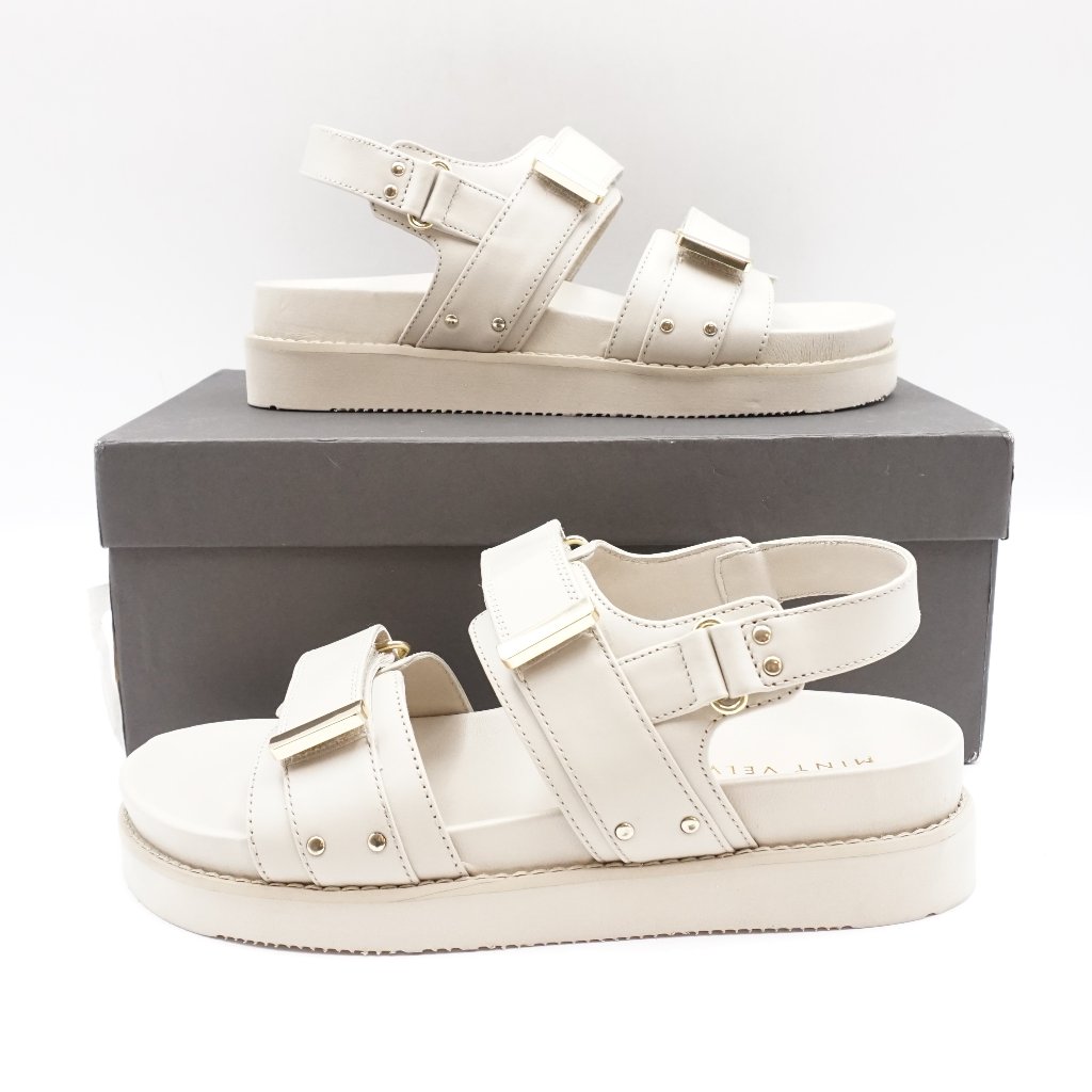 Cream Platform Leather Sandals With Buckle Straps
